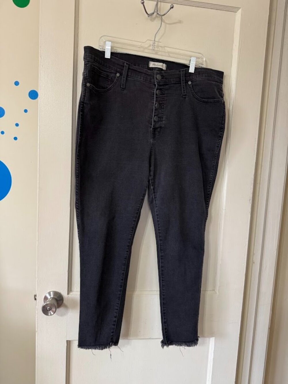 Madewell High Rise Skinny Jeans Women’s 34S Black Ankle Raw Hem